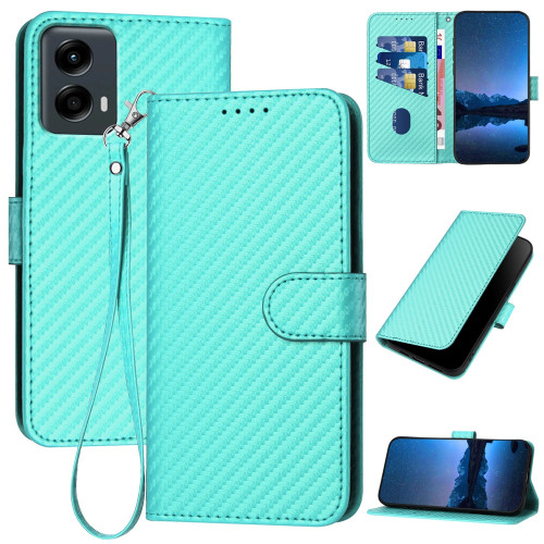 Moto G 5G 2024 YX0070 Carbon Fiber Buckle Leather Phone Case with Lanyard - Light Blue